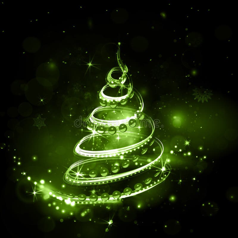 Grüner Weihnachtsbaum auf Nachtfeiertagshintergrund mit dem Birning lizenzfreie abbildung Grüner Weihnachtsbaum auf Nachtfeiertagshintergrund mit dem Birning lizenzfreie abbildung
