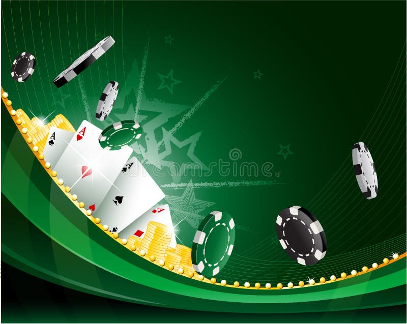 Grüner wellenartig bewegender abstrakter Weinlesekasinohintergrund mit Pokerchips und Spielkarten der Freizeit lizenzfreie abbildung Grüner wellenartig bewegender abstrakter Weinlesekasinohintergrund mit Pokerchips und Spielkarten der Freizeit lizenzfreie abbildung