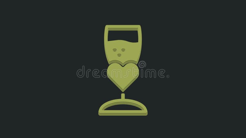 Grünes Glas Champagnersymbol isoliert auf schwarzem Hintergrund. Happy Valentines Tag 4k Video Motion Grafik Animation stock video