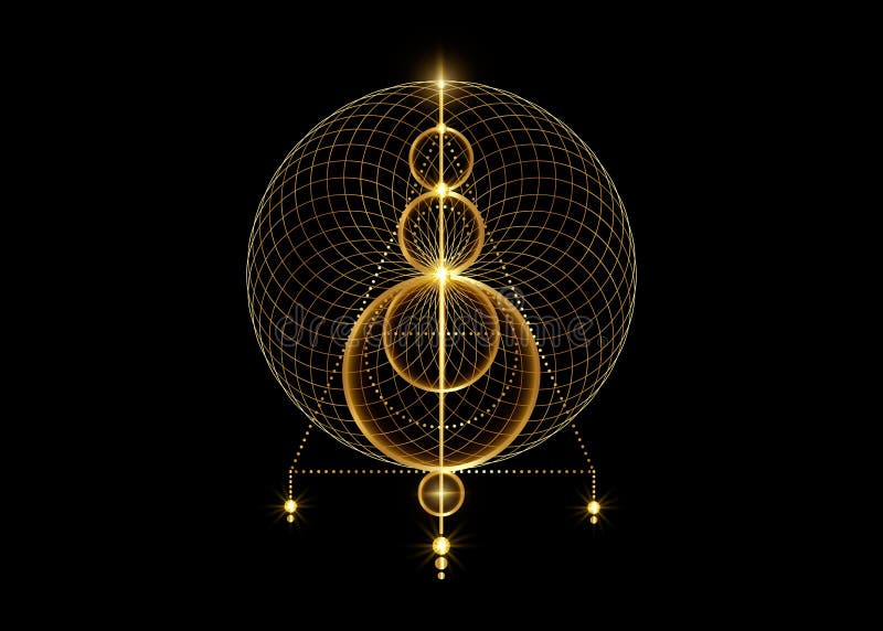 Sigil of Protection. Gold Magical Amulet. Luxury golden logo shiny overlapping circles print. Magic Alchemy of Sign Occult. Wiccan