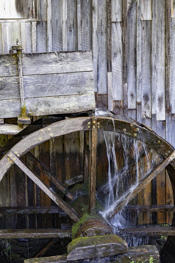 Grain Mill Water Wheel at Cades Cove in the Smoky Mountains Stock Photo