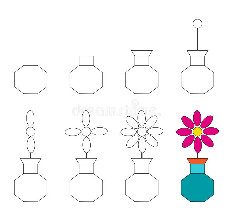  Guía Fácil De La Hoja De Cálculo Para Dibujar El Flor. Tutorial De Dibujo Paso a Paso Simple Para Niños Pequeños Ilustración del Vector