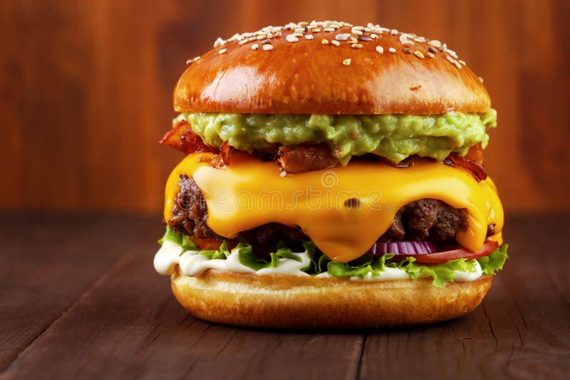 Guacamole beef burger royalty free stock photo