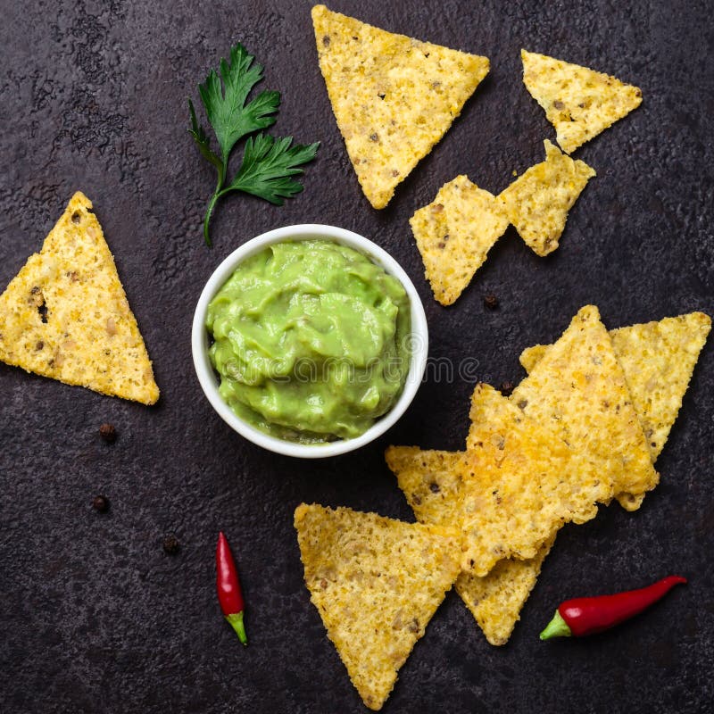 Guacamole and Corn Chips Isolated Stock Image Image of background