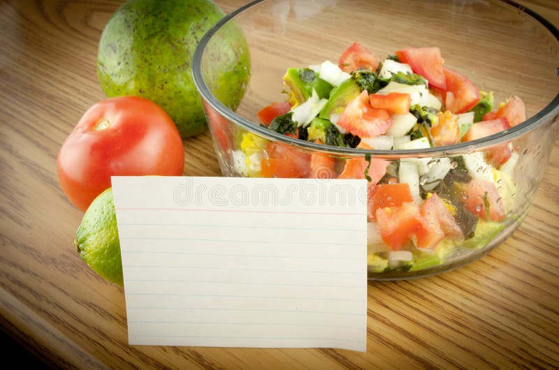 Guacamole Ingredients with Recipe Card Stock Photo Image of wood