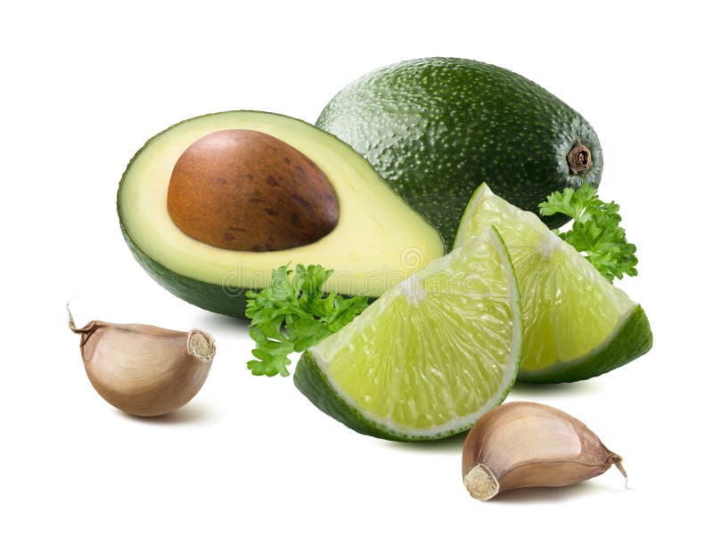 Guacamoleavocadoknoblauch-Kalkbestandteile lokalisiert lizenzfreies stockfoto Guacamoleavocadoknoblauch-Kalkbestandteile lokalisiert lizenzfreies stockfoto