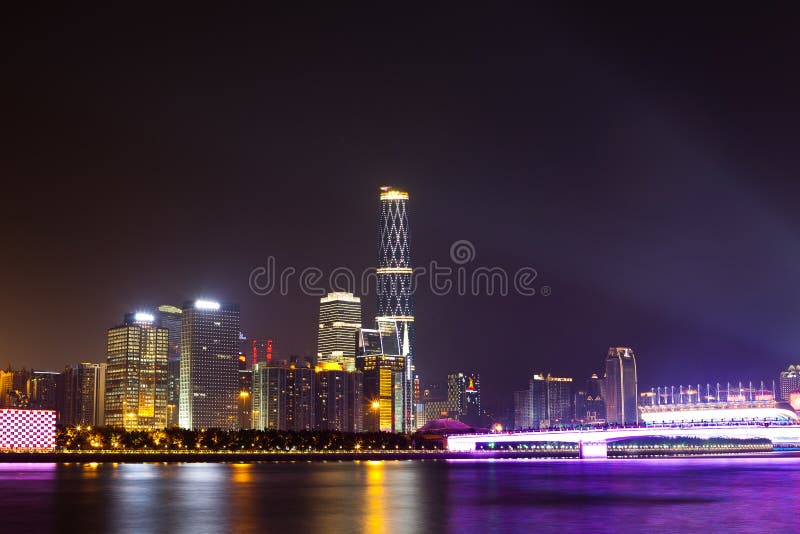 Guangzhou Bridge and Zhujiang New Town. Guangzhou is the center city of southern China, the Pearl River night is most beautiful scenery. Guangzhou Bridge and Zhujiang New Town. Guangzhou is the center city of southern China, the Pearl River night is most beautiful scenery.