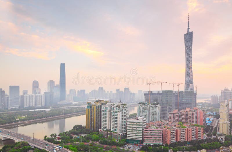 Guangzhou Pearl River, Canton TV Tower, International Finance Center in Guangzhou, China.