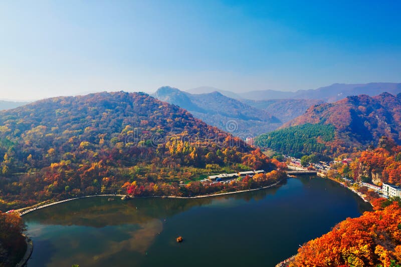 Guanmenshan reservoir and autumn forest
