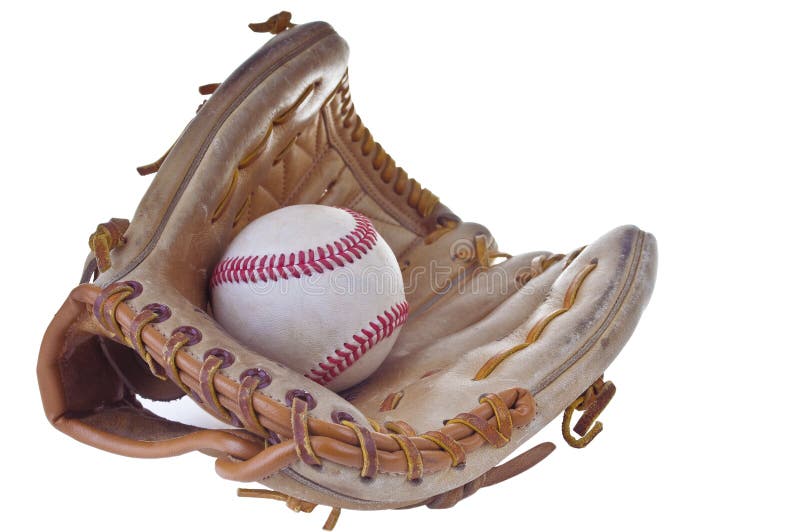 A baseball glove and baseball isolated on white background. A baseball glove and baseball isolated on white background