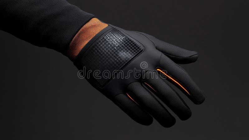 Guanti intelligenti high-tech progettati per una maggiore aderenza e feedback tattile in varie attività. Un guanto elegante, caratterizzato da un design elegante e illuminato, ideale per le attività in esterni e le interazioni tecnologiche. Ideale per dispositivi di movimentazione o sport. Generato dall'AI