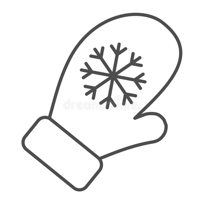 Guanti per fiocchi di neve - linea e icona a forma di solido. pittogramma di stile mittonico invernale su fondo bianco. natale illustrazione vettoriale