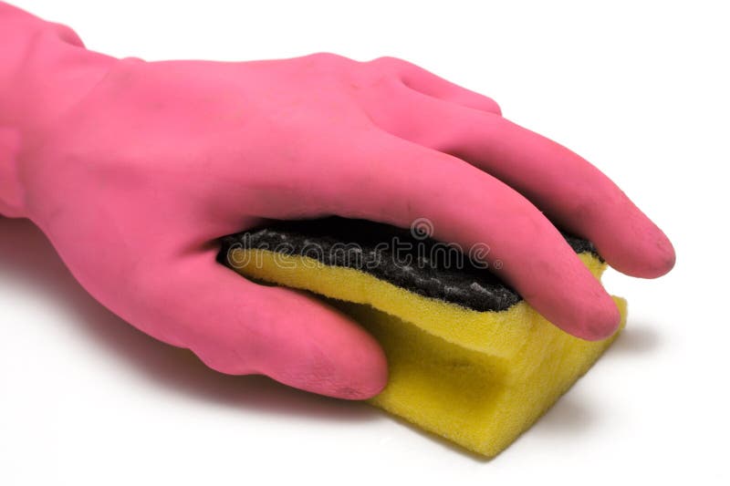 Guanto dentellare con la spugna di pulizia fotografia stock Guanto dentellare con la spugna di pulizia fotografia stock