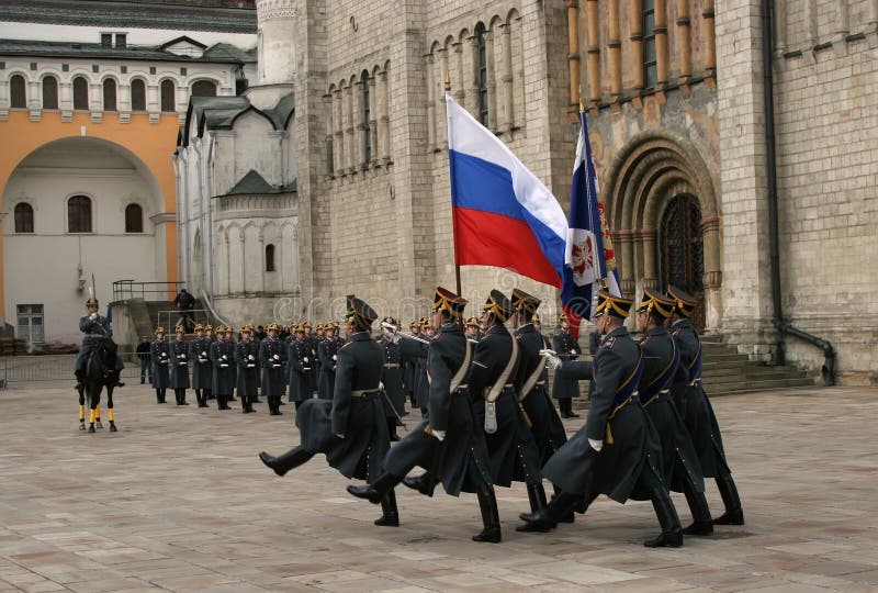 Training parade of the Russian president's honor guard dressed in old fashioned uniform (April 19, 2008). Training parade of the Russian president's honor guard dressed in old fashioned uniform (April 19, 2008)