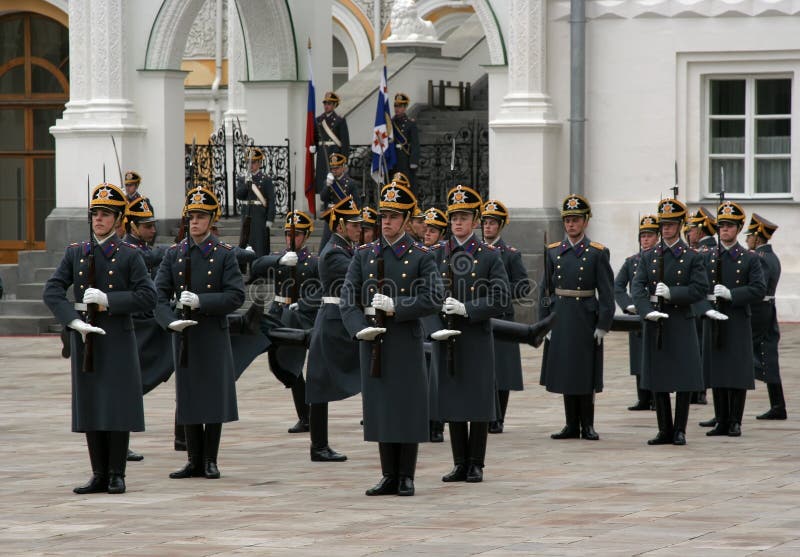 Training parade of the Russian president's honor guard dressed in old fashioned uniform (April 19, 2008). Training parade of the Russian president's honor guard dressed in old fashioned uniform (April 19, 2008)