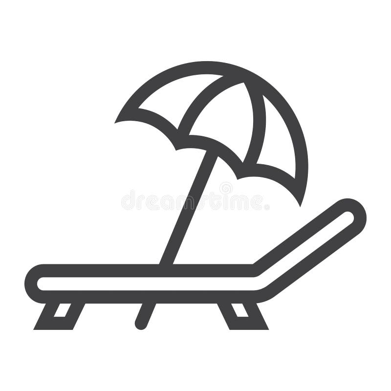Guarda-chuva de praia com linha ícone do deckchair, curso ilustração royalty free Guarda-chuva de praia com linha ícone do deckchair, curso ilustração royalty free