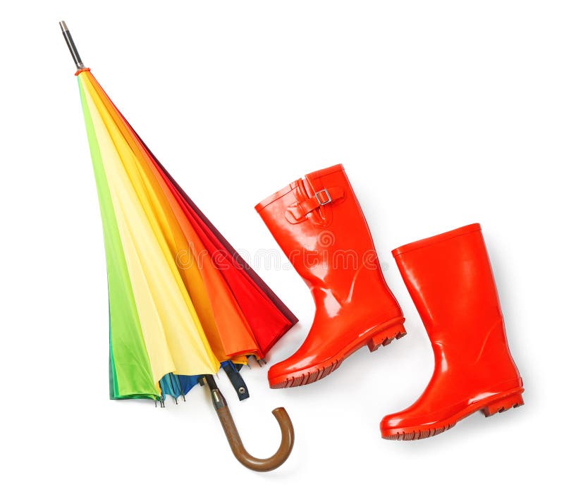 Guarda-chuva do arco-íris com gumboots imagens de stock Guarda-chuva do arco-íris com gumboots imagens de stock