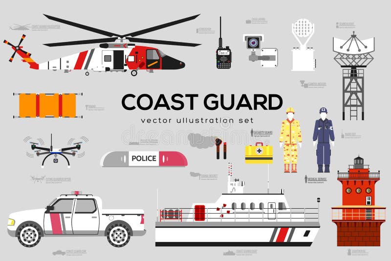 Guardia costiera con equipaggiamento di sicurezza e squadra