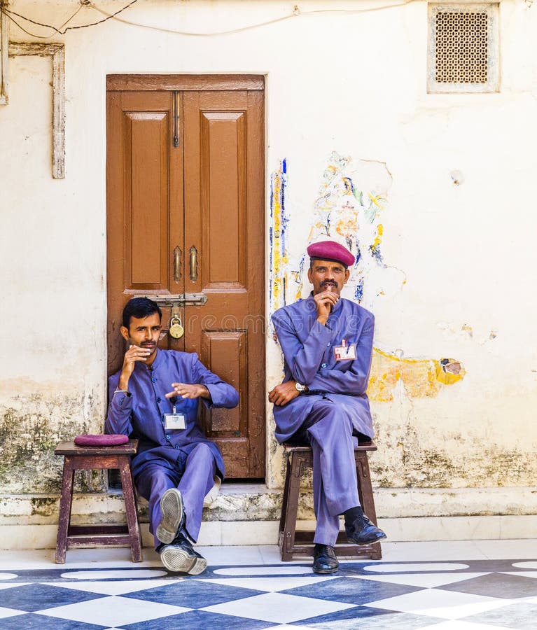 Guardians inside the City Palace of Udaipur have a rest royalty free stock images Guardians inside the City Palace of Udaipur have a rest royalty free stock images