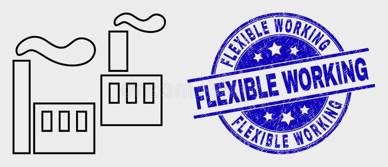 Guarnizione funzionante flessibile industriale dell'icona della fabbrica del profilo di vettore e del bollo di lerciume illustrazione di stock