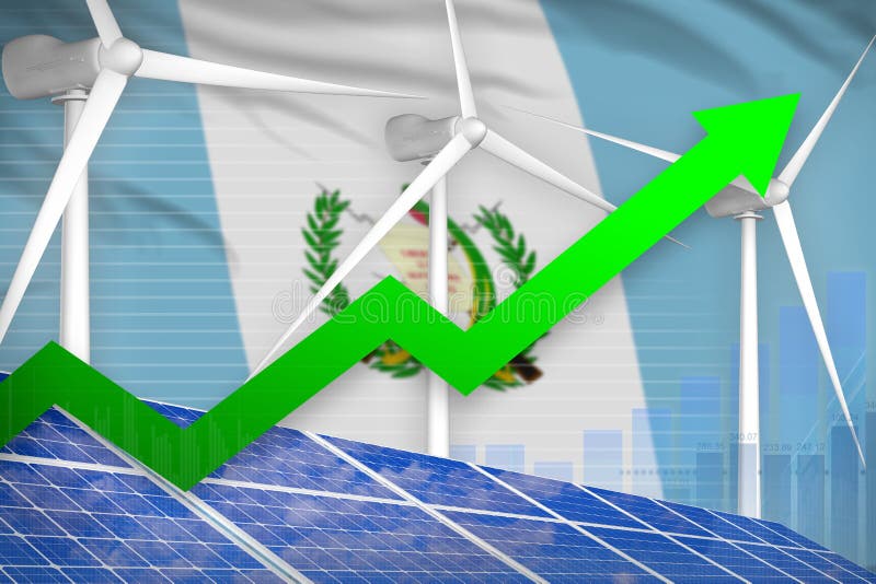 Guatemala Solar und steigendes Diagramm der Windenergie, Pfeil herauf - alternative industrielle Illustration der natürlichen Ene stock abbildung Guatemala Solar und steigendes Diagramm der Windenergie, Pfeil herauf - alternative industrielle Illustration der natürlichen Ene stock abbildung