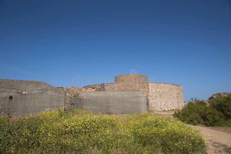 Guernsey, UK - July 2013, Fort Hommet Coastal Defence Fortress royalty free stock photos Guernsey, UK - July 2013, Fort Hommet Coastal Defence Fortress royalty free stock photos