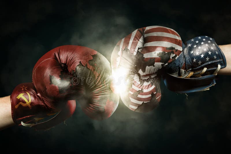 Guerre froide entre les Etats-Unis et la Russie symbolisée avec des gants de boxe