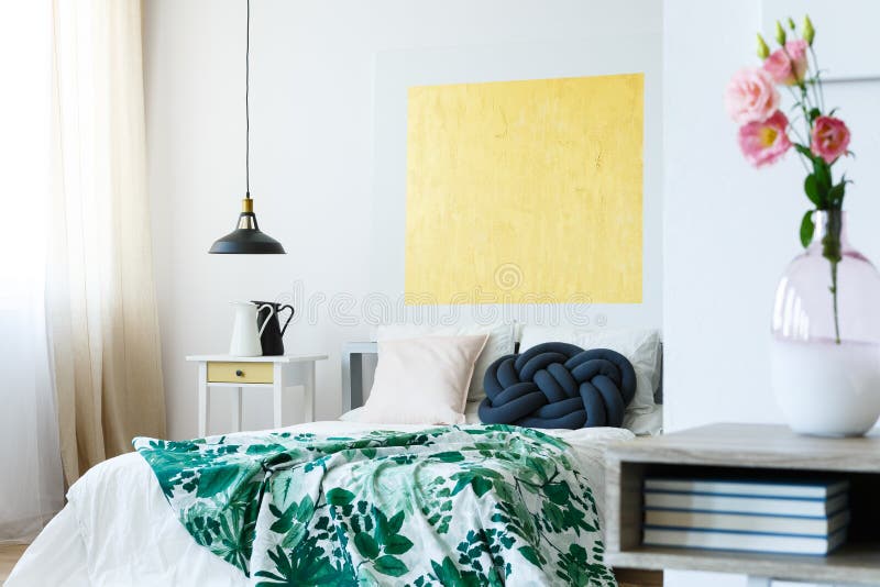 Guest Bedroom with Yellow Artwork Stock Image Image of cushion, master 98798615