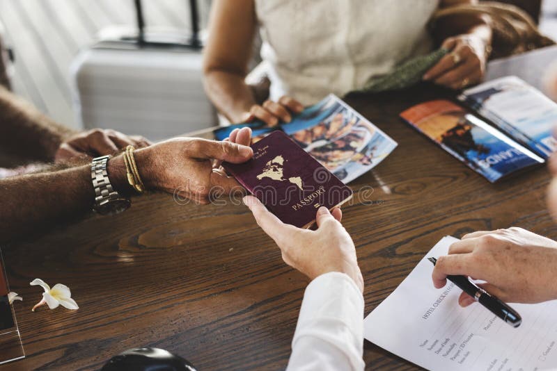 Guest booking a tour at a hotel stock images