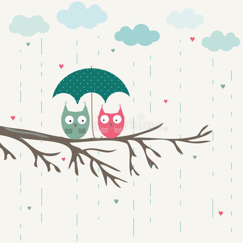 Gufi sotto l'ombrello royalty illustrazione gratis Gufi sotto l'ombrello royalty illustrazione gratis