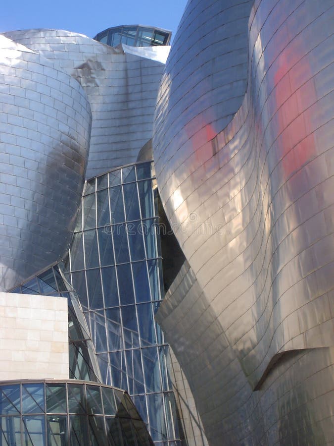 View of the main entrance of the Guggenheim Museum, designed by architect Frank Gehry, in Bilbao, Biscay &#x28;Basque Country&#x29;. View of the main entrance of the Guggenheim Museum, designed by architect Frank Gehry, in Bilbao, Biscay &#x28;Basque Country&#x29;.