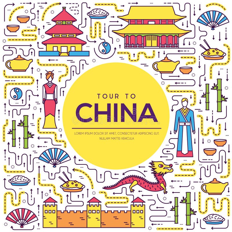 Guia Das Férias Do Curso De China Do País Dos Bens, Dos Lugares E Das  Características Grupo De Arquitetura, Forma, Pessoa, Artigo Ilustração do  Vetor - Ilustração de céu, chinês: 113052780