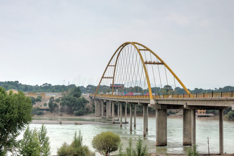 The yellow river big bridge&x28;Huanghe Qing Daqiao&x29;. a famous landmark in the ancient city of Guide, Qinghai, China.