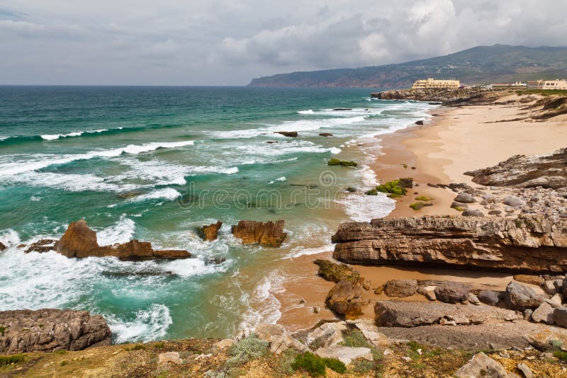 guincho plażowy ocean Portugal burzowy zdjęcia stock guincho plażowy ocean Portugal burzowy zdjęcia stock