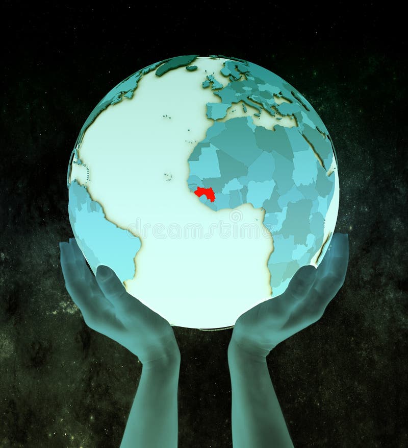 Guiné no globo azul nas mãos ilustração royalty free