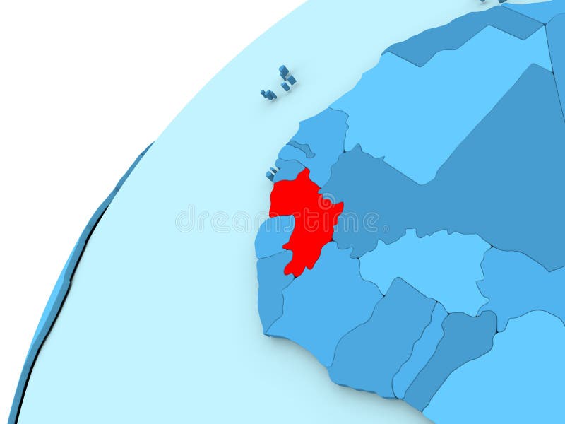 Guiné no vermelho no globo azul ilustração stock