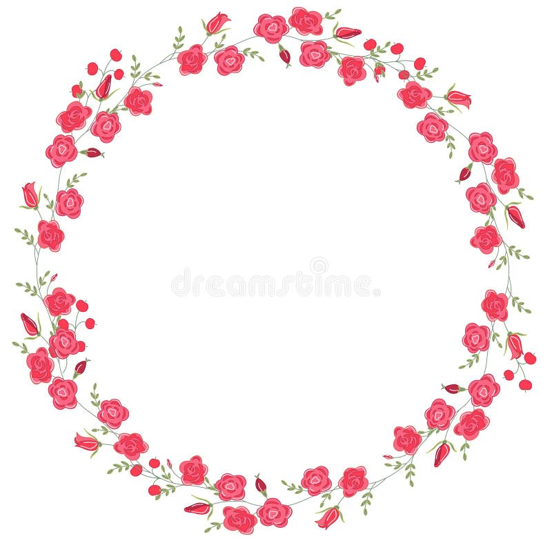 Guirlande détaillée de découpe avec des herbes, des roses et des fleurs sauvages d'isolement sur le blanc Cadre rond pour votre c