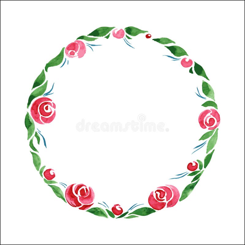 Guirlande florale d'aquarelle Vue des fleurs et des feuilles roses de vert Vecteur illustration stock Guirlande florale d'aquarelle Vue des fleurs et des feuilles roses de vert Vecteur illustration stock