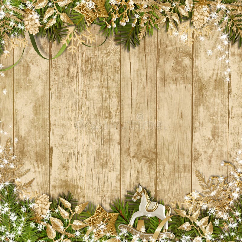 Guirlande magique de Noël sur un fond en bois illustration stock Guirlande magique de Noël sur un fond en bois illustration stock