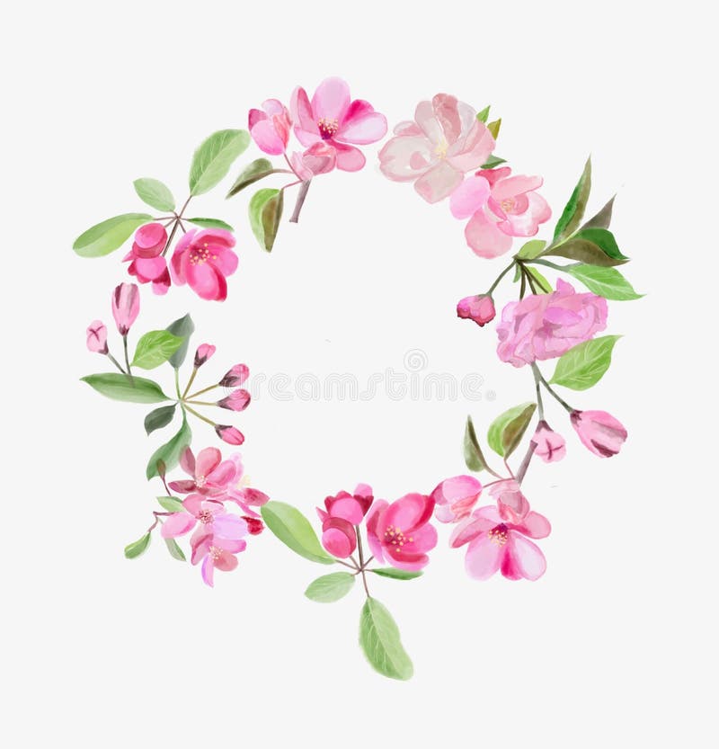 Guirnalda con las flores del manzano de la cereza y del rosa del flor ilustración del vector Guirnalda con las flores del manzano de la cereza y del rosa del flor ilustración del vector