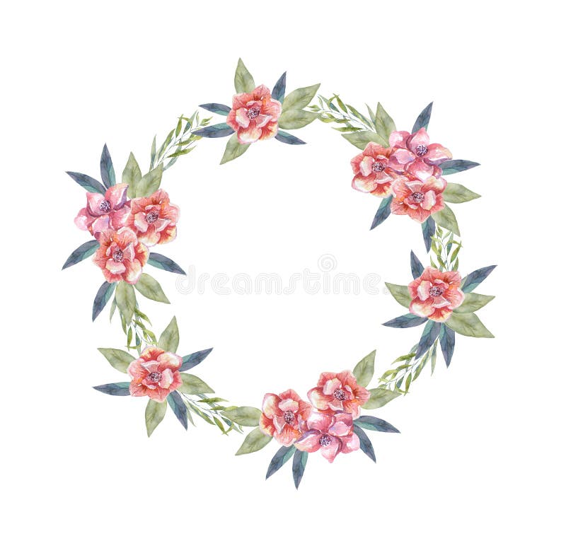 Guirnalda de la magnolia con las plantas y las hojas watercolor libre illustration Guirnalda de la magnolia con las plantas y las hojas watercolor libre illustration