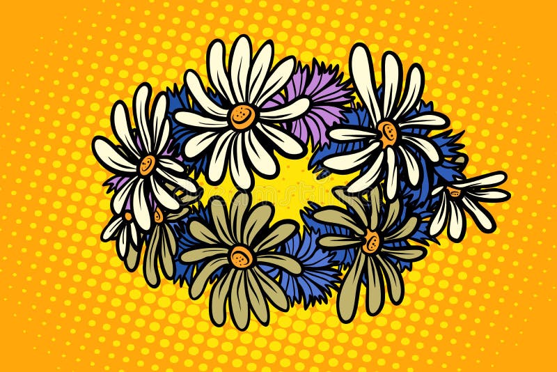 Guirnalda de la manzanilla de las flores salvajes stock de ilustración Guirnalda de la manzanilla de las flores salvajes stock de ilustración