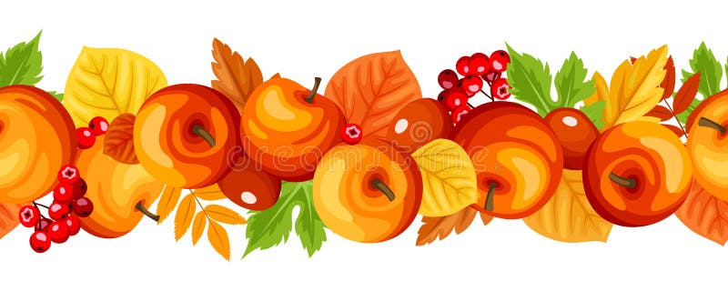 Guirnalda inconsútil horizontal con las manzanas y las hojas del otoño Ilustración del vector libre illustration Guirnalda inconsútil horizontal con las manzanas y las hojas del otoño Ilustración del vector libre illustration