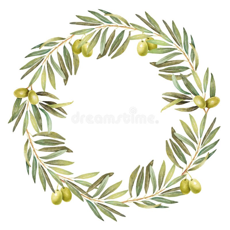 Guirnalda verde oliva de la acuarela del laurel stock de ilustración Guirnalda verde oliva de la acuarela del laurel stock de ilustración