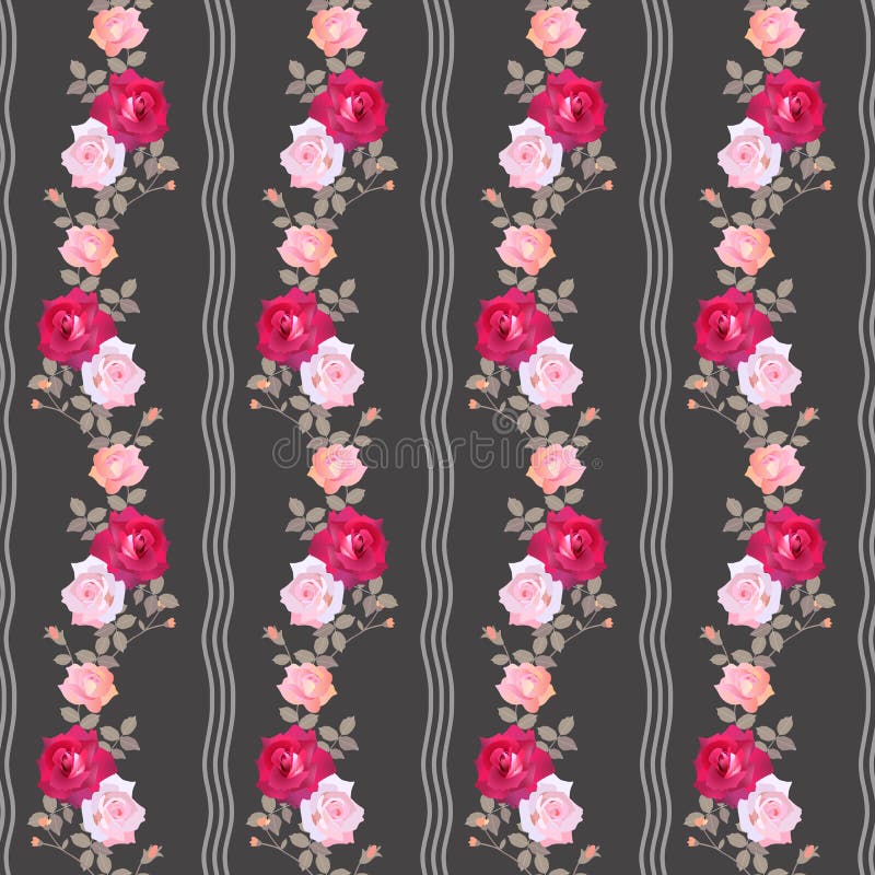 Guirnaldas florales elegantes con las diversas rosas en fondo negro Modelo inconsútil hermoso libre illustration Guirnaldas florales elegantes con las diversas rosas en fondo negro Modelo inconsútil hermoso libre illustration