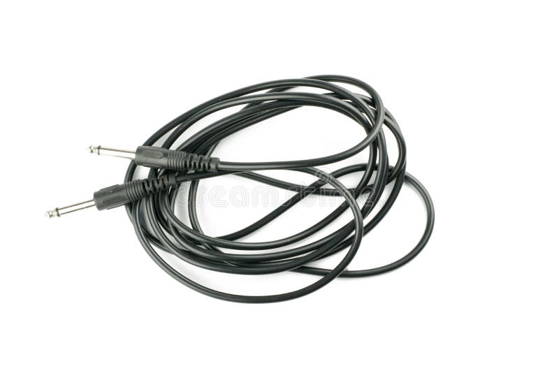 Guitar Audio Jack with Black Cable on White Background Stock Image