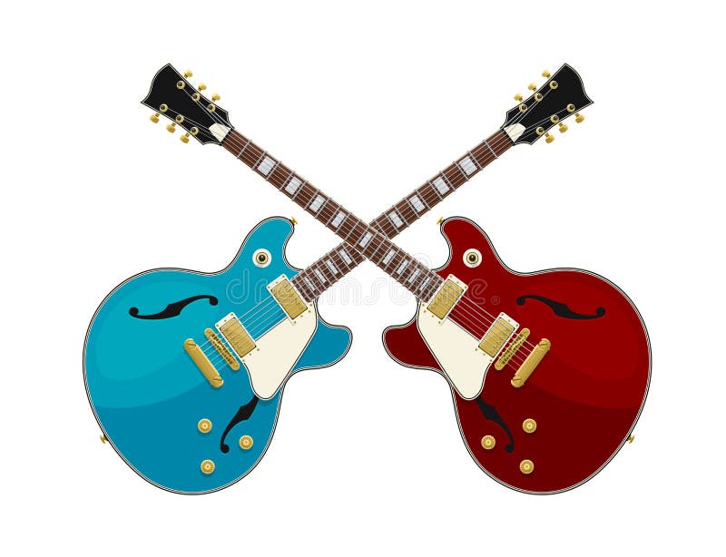 Guitar Battle Concept. Two Guitars Crossed Stock Vector Illustration