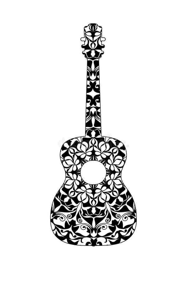 Guitar with Black on White Pattern Stock Vector - Illustration of ...