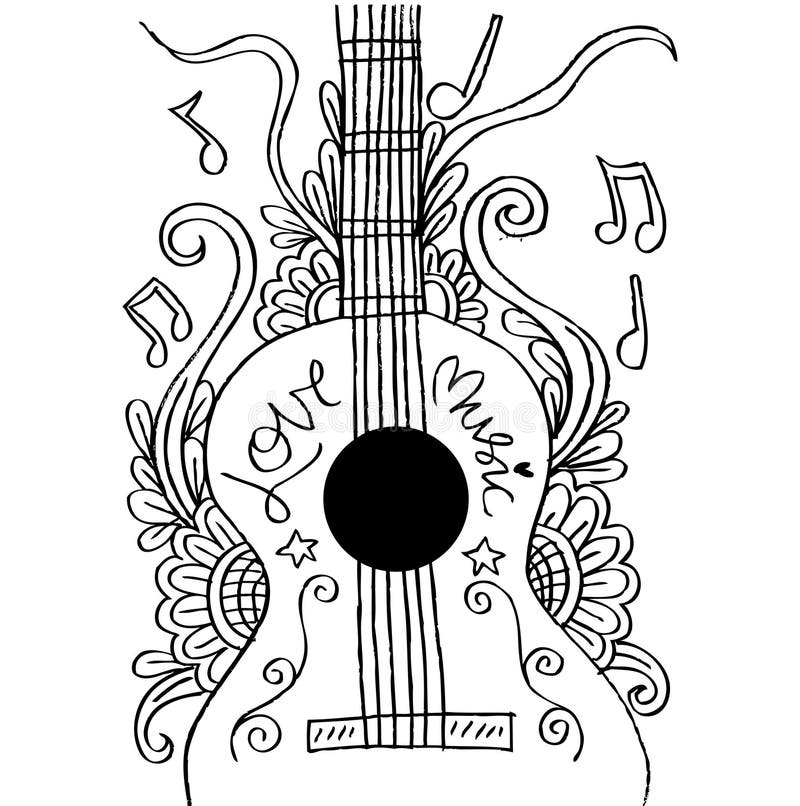 Guitar doodle stock illustration. Illustration of heart 96129842