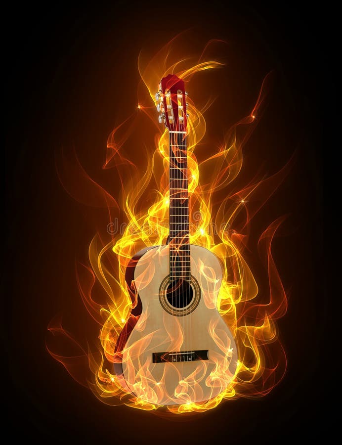 Guitar in fire stock illustration. Illustration of audio 19321290